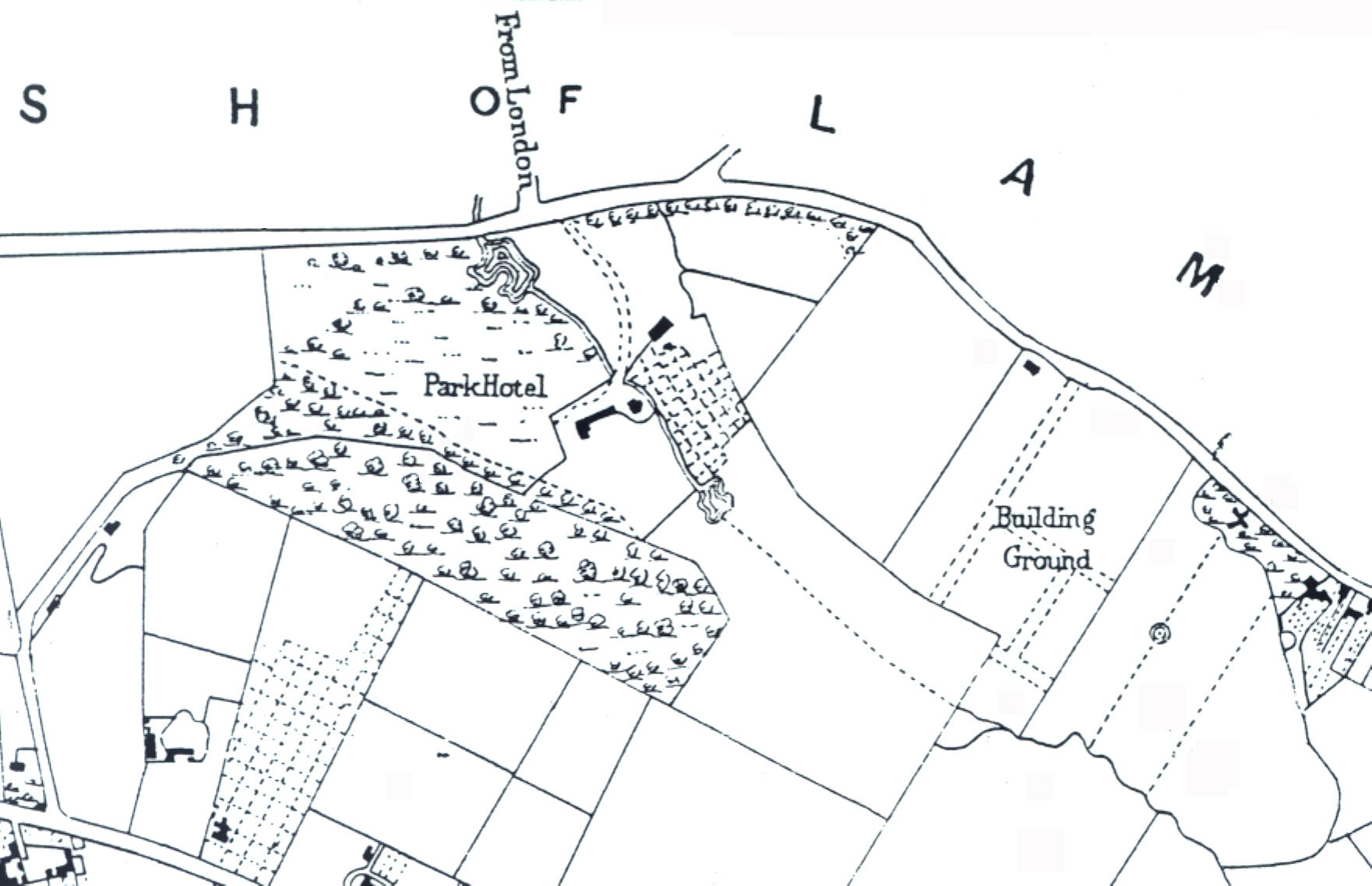 Historic map showing Park Hotel and Building Ground
